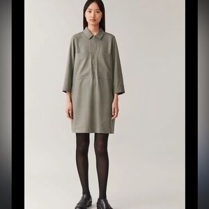 NWT COS Zip-Up Cotton Cupro Shirt Dress in Mole Grey Sz 4